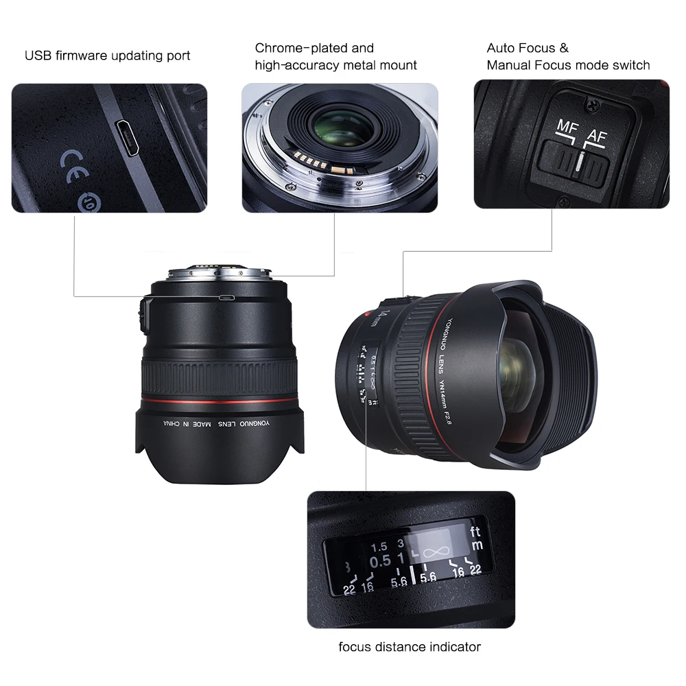 YONGNUO YN14mm F2.8 объектив ультра-широкоугольный для камеры Авто/ручная фокусировка 114