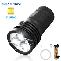 seasenxi 2000lm super bright led flashlight xhp90 searchlight flashlight built in 418650 battery power bank rechargeable lamp