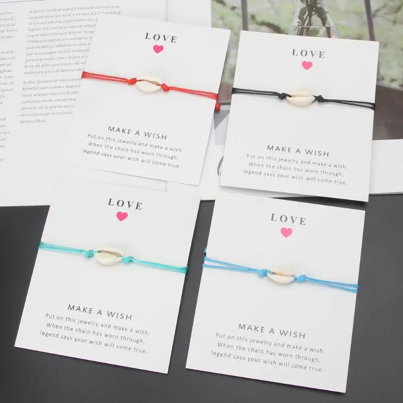 Wish Card подарок Природа оболочки красный шнур шнура Браслет ручной работы дружбы