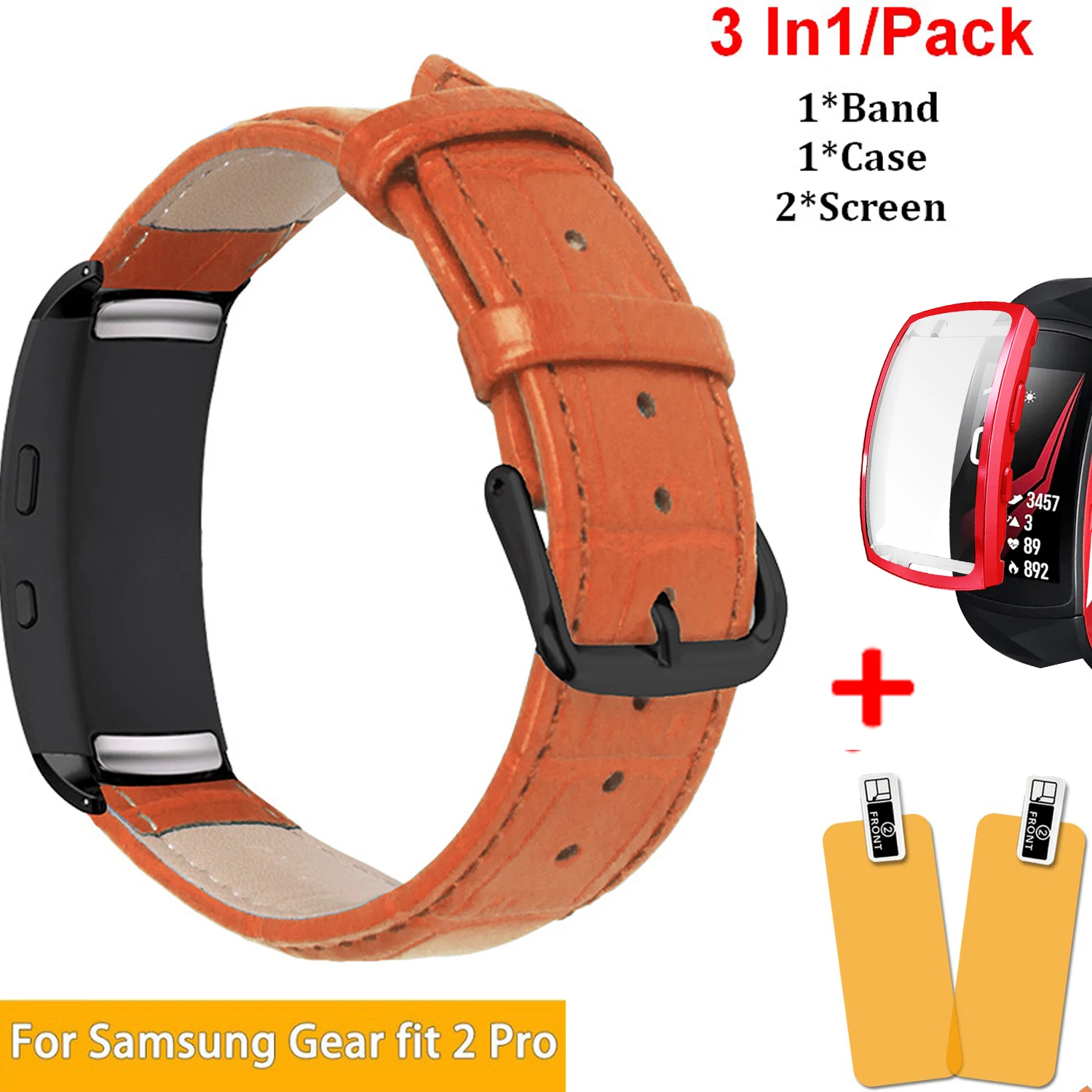 3 In1 Screen Protectors Case Cover Frame for Samsung Gear Fit2 Pro Band Bracelet Leather Strap Fit 2 Watch | Электроника