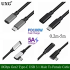Кабель-удлинитель USB Type-C, 10 Гбитс, USB-C Вт, 5 А, штекер-гнездо, 100 Вт, для зарядки, PD VR, OTG