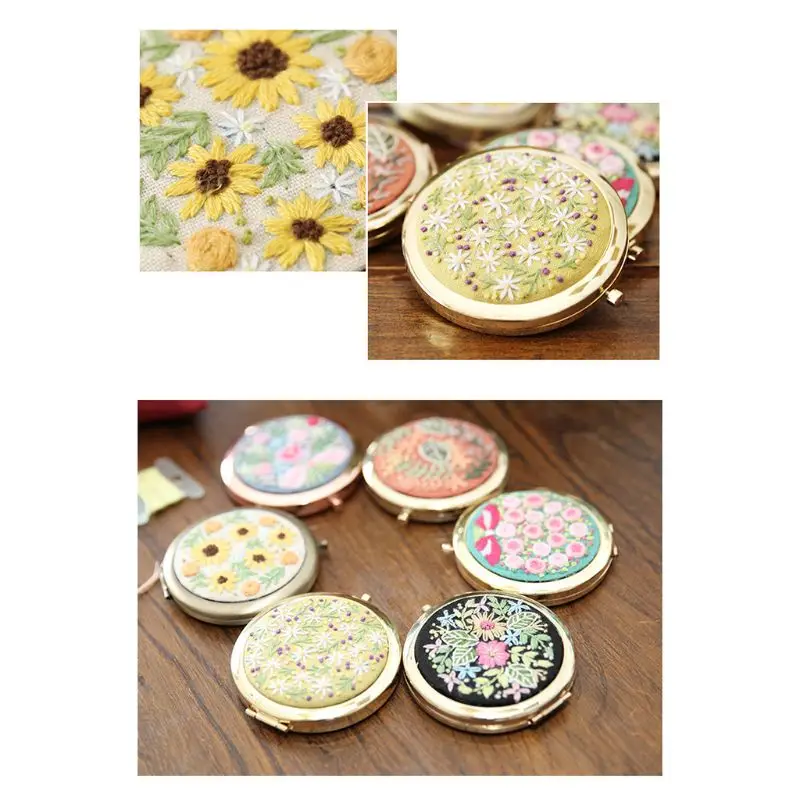 DIY Набор для вышивания компактное карманное цветочное зеркало макияжа