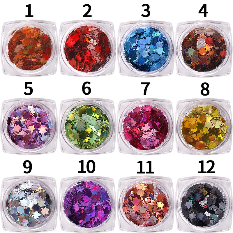 

1g Holographic Nail Sequins Glitter Powder Laser Maple Leaf Metallic Color UV Gel Polish Shining Chrome Flakes Nails Accessories