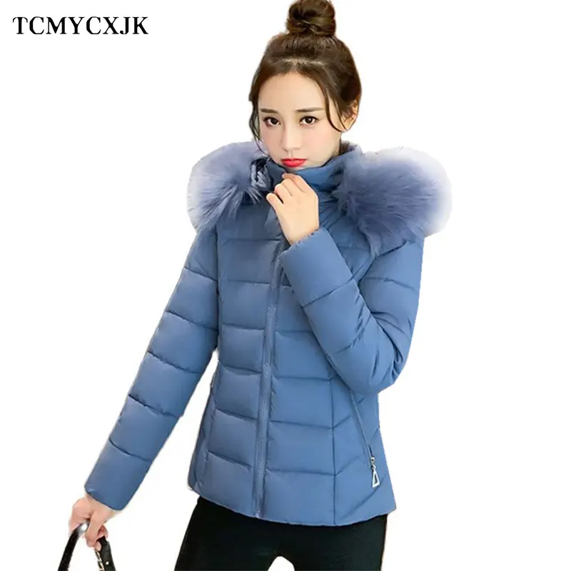 

Cotton-padded Women's Winter Jacket 2022 Big Fur Collar Korean Fashion Hooded Jacket For Women Slim Vintage Short Woman Coat