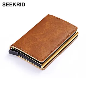 Винтажный выдвижной держатель для кредитных карт SEEKRID, мужской многофункциональный мини смарт-кошелек из алюминиевого сплава с блокировкой RFID