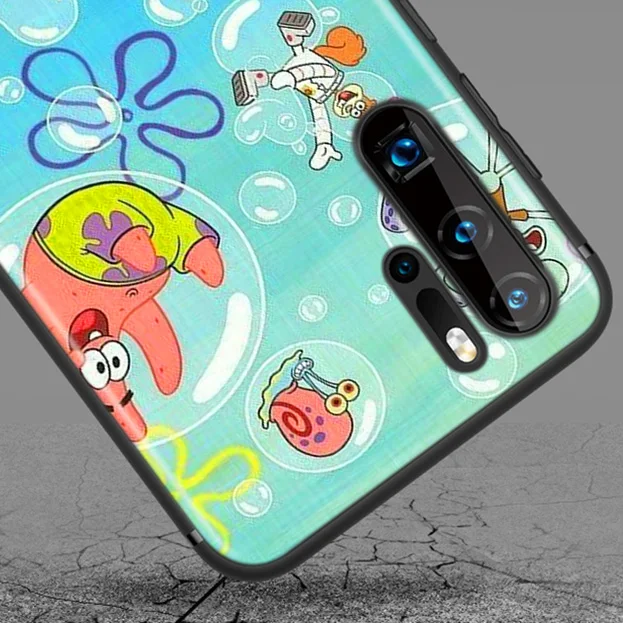 

Cute Funny Yellow Sponge Baby For Huawei P50 P40 P30 P20 P10 P9 P8 Lite Mini E 5G Pro Plus Black Phone Case