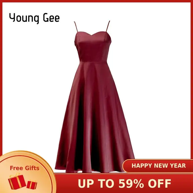 Женское вечернее платье на бретельках YoungGee элегантное однотонное пляжное миди с