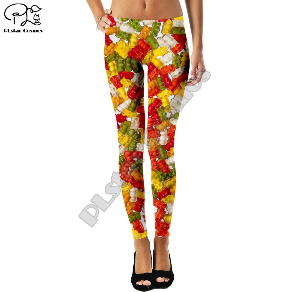Красочные Леггинсы образец Женская пищевой конфеты фруктового шить леггинсы с цифровой печатью брюки