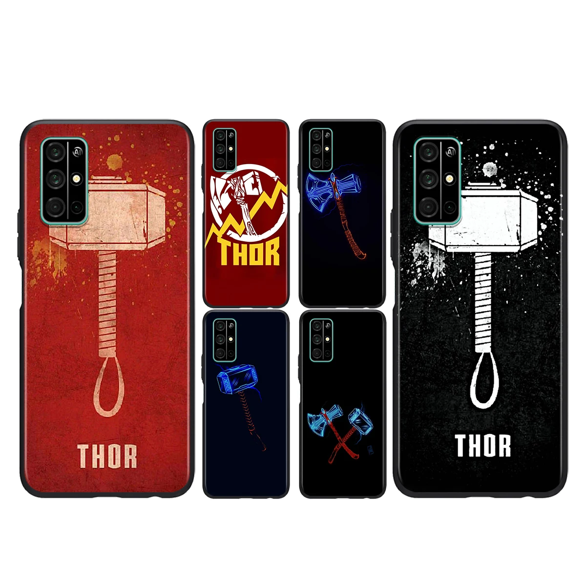 

For Honor 50 SE V30 30i 30S 30 20S 20E 20 V20 Pro 5G Plus Lite Black Phone Case Marvel Mjolnir Silicone Soft Cover