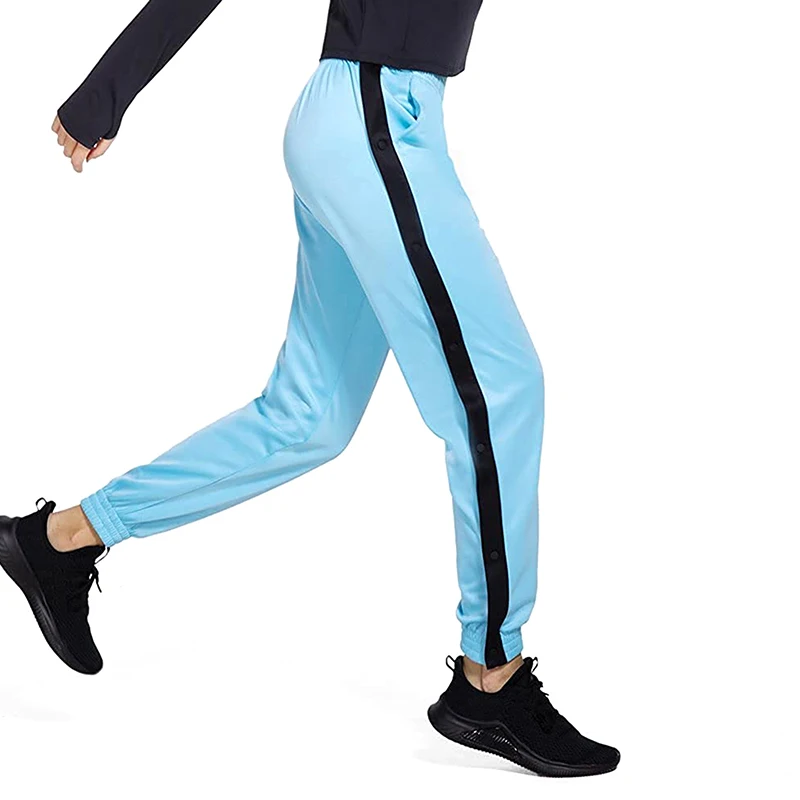 

Женские повседневные длинные спортивные брюки с пуговицами, цветные брюки с Боковым Разрезом и высокой талией для бега и фитнеса