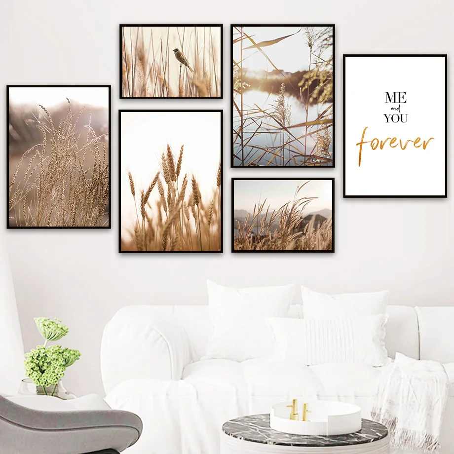 

Reeds Wheats Birds Setarias Lake Quote Wall Art Canvas Painting Nordic Posters And Prints Wall Pictures For Living Room Decor