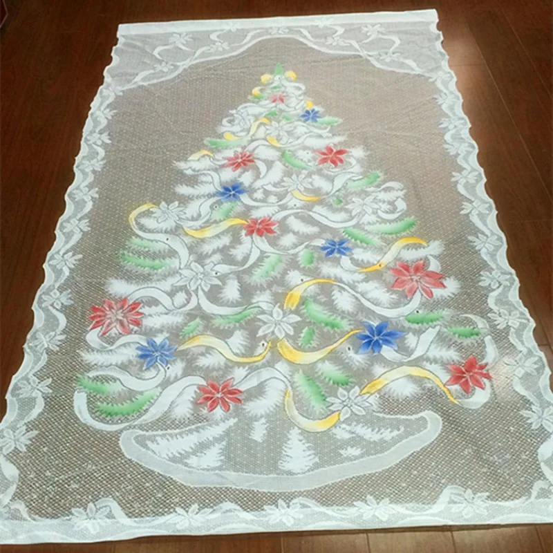 Занавески на окна двери Рождественская елка снеговик штора из тюля домашний