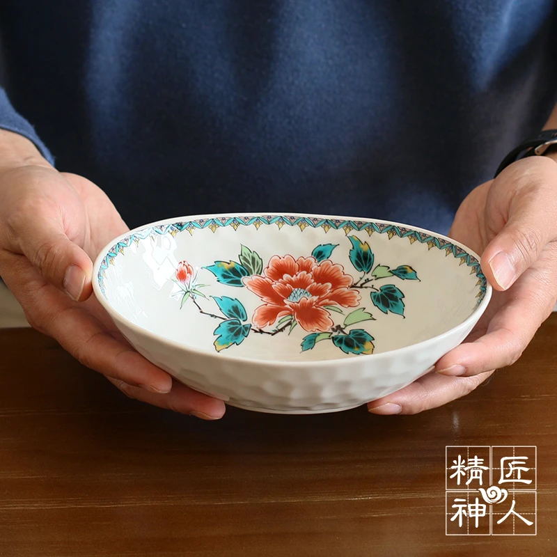 

nine valley imported from Japan to burn red peony elliptic small bowl set deep dish bowl soup bowl gift box greenhouses