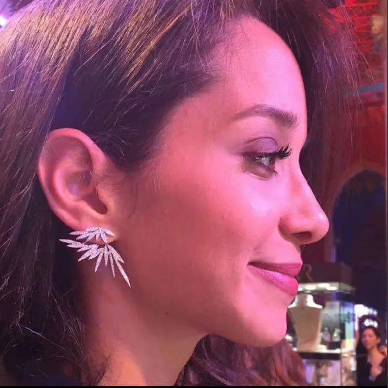 

Dazz S925 Silver Unique Angel Wings Earrings Double Front Rear Micro-Inlaid Zircon Luxury Creative Star Fashion Women Gift 2020