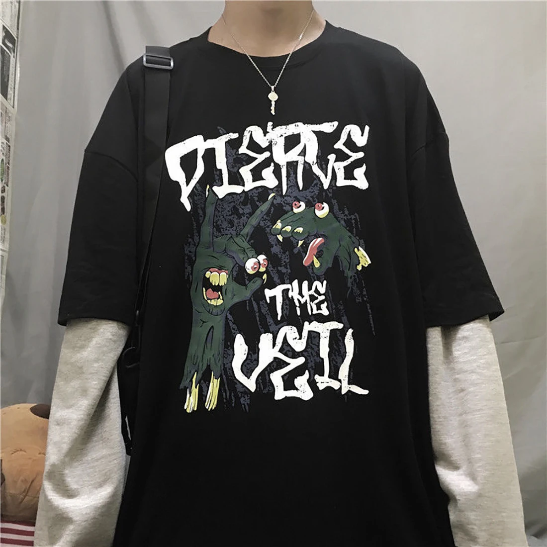 

T-Shirt Cross of Thorns Two-Piece For Men Women Long-Sleeved Dark Hip-Hop Loose Large Size Autumn New Trend Top Simplicity