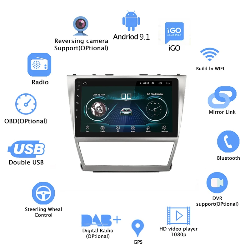 2 ГБ + 32 1024*600 Android 11 автомобильный радиоприемник для Toyota Camry 40 2007-2011 мультимедийный