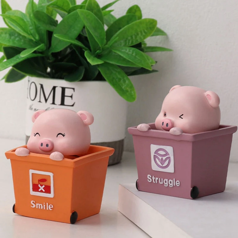 

Cute Cartoon Garbage Classification Shaking Head Piglet Resin Ornaments Home Decoration Car Crafts Car Ornaments, 4PCS