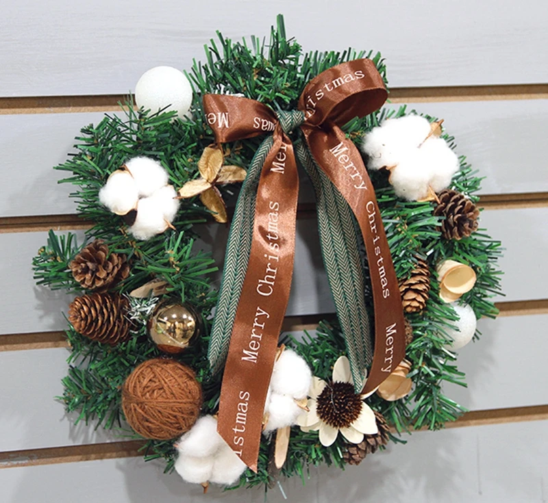 Artificial Handmade flower Wreath Cotton pine cone Wedding Christmas Decor DIY Hanging Weaved Garlands Crafts accessory |