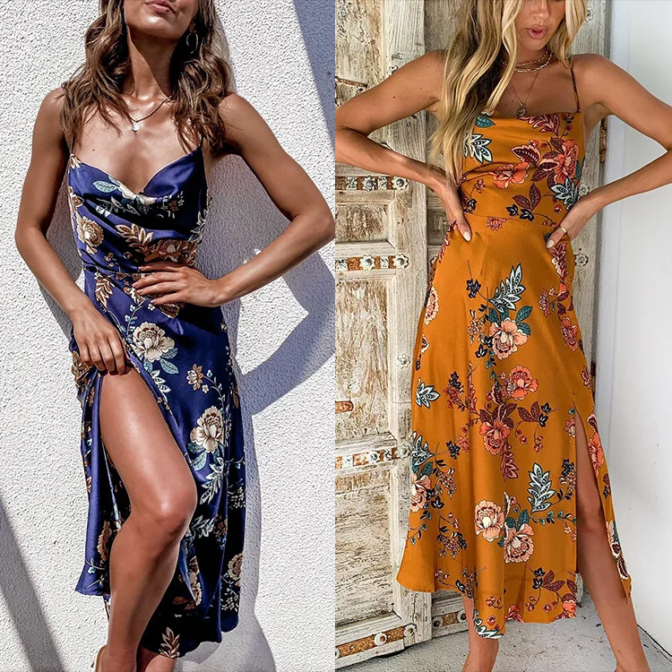 

2021 summer new summer sling low-cut sexy split dress white dress women clothing