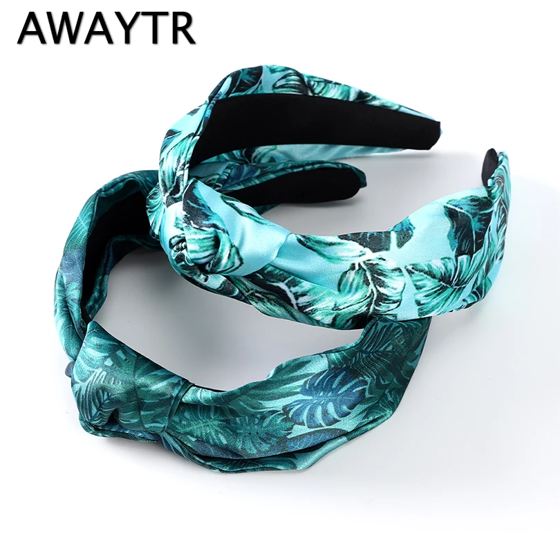 

AWAYTR Vacation Print Headband for Women Wide Side Hairband Middle Knot Turban Girls Hair Hoop Hair Band Hair Accessories