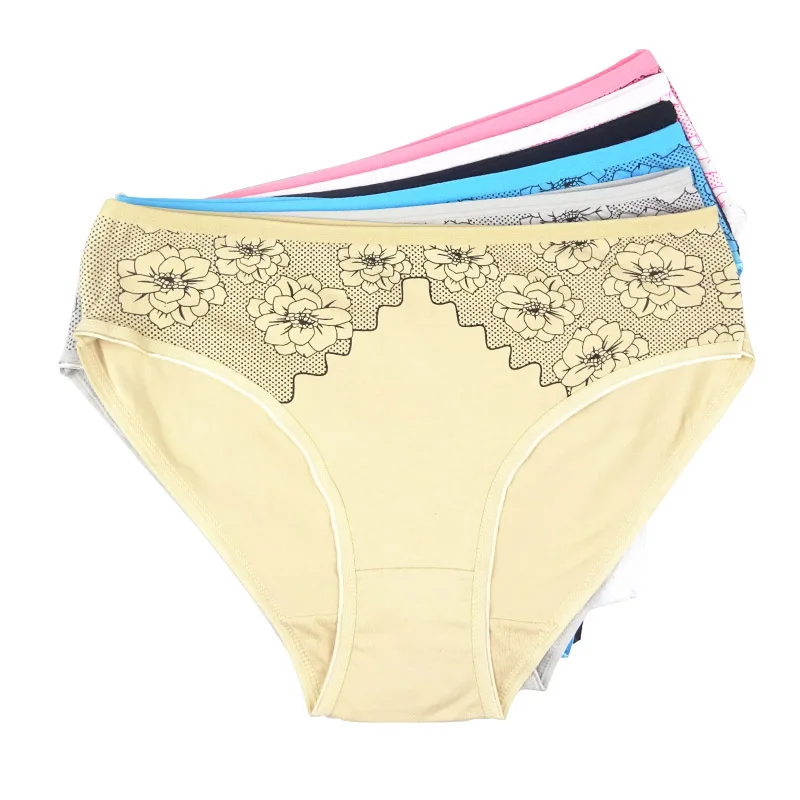 6 шт./лот больших размеров из хлопка с цветочным принтом женские трусики со