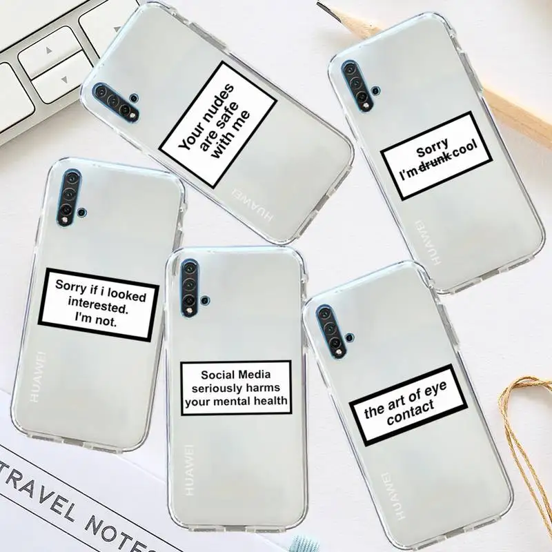 

sorry if i looked interested Letters Phone Case Transparent for Huawei honor P mate 40 20 30 10 50 i 9 x mate pro lite 8a