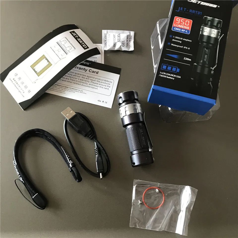 Jetbeam RRT01 Cree XPL светодиодный бесступенчатый Тактический светильник с затемнением, походный разведочный фонарь светильник с батареей Mirco USB 16340