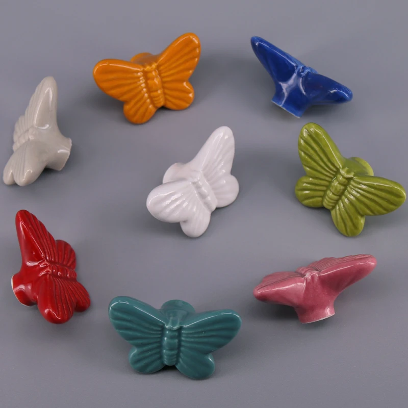 1 шт. винтажные керамические ручки для шкафчиков кухонного шкафа с бабочками