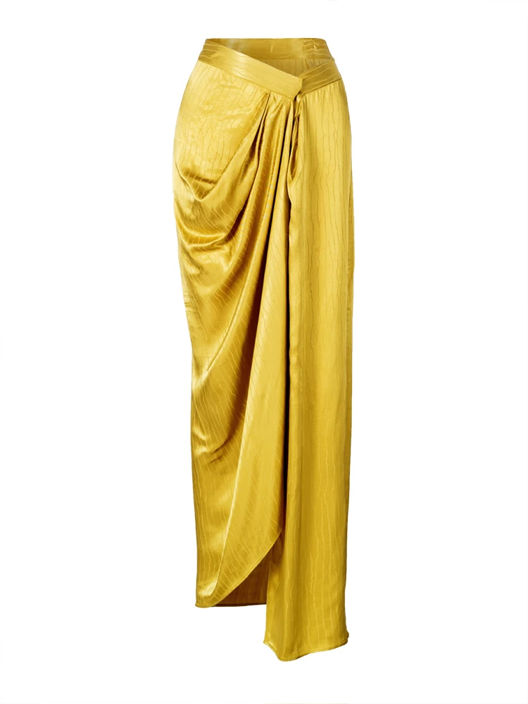 

gold diagonal long skirt summer summer high waist hip asymmetric skirt