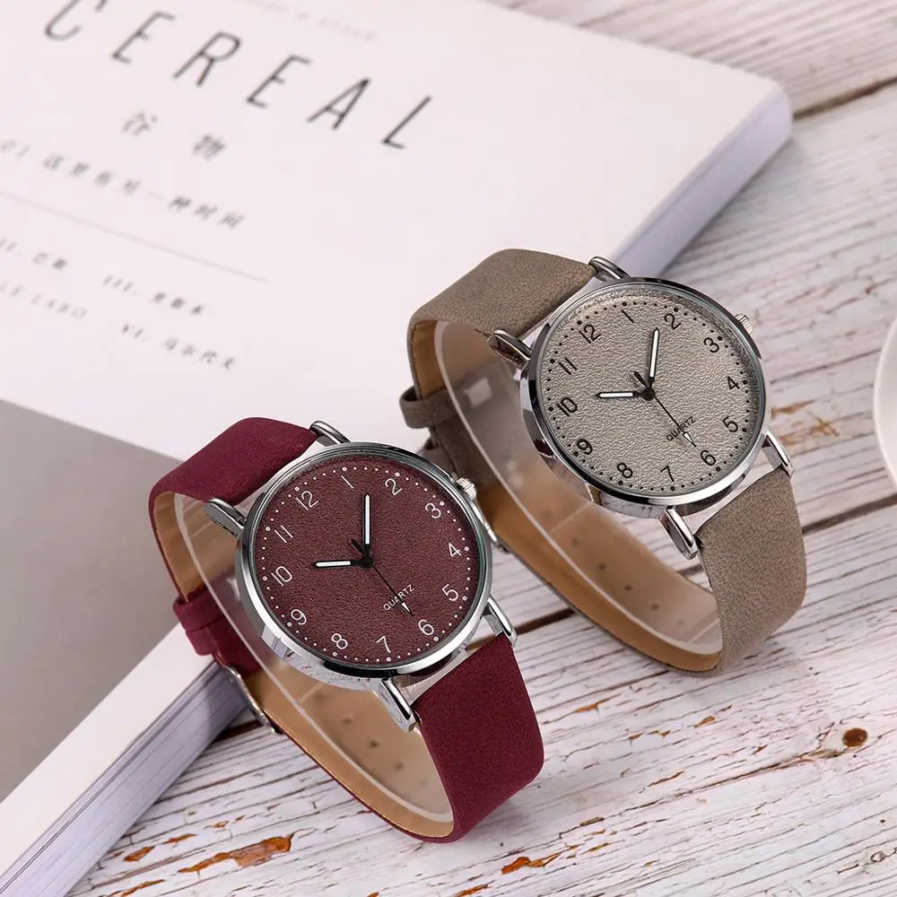 Изысканные простые Стильные женские часы модные красные кожаные кварцевые