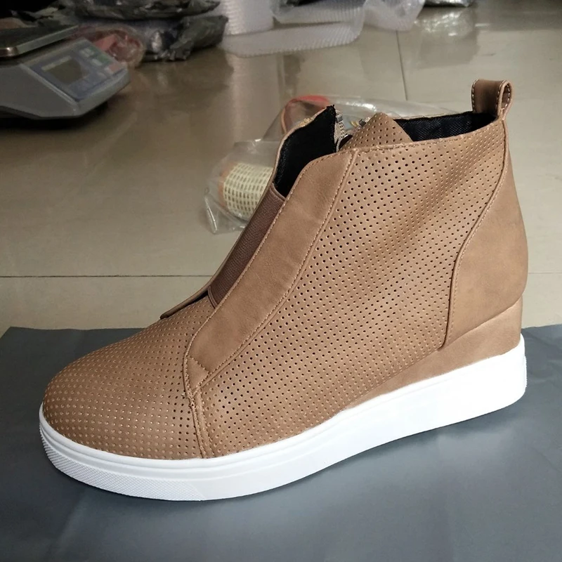 khaki BONJOMARISA/Новинка года; Лидер продаж; леопардовые женские ботинки на платформе; коллекция года; сезон осень; Модные женские ботильоны на танкетке; женская обувь; Размеры 35-43 - Цвет: khaki