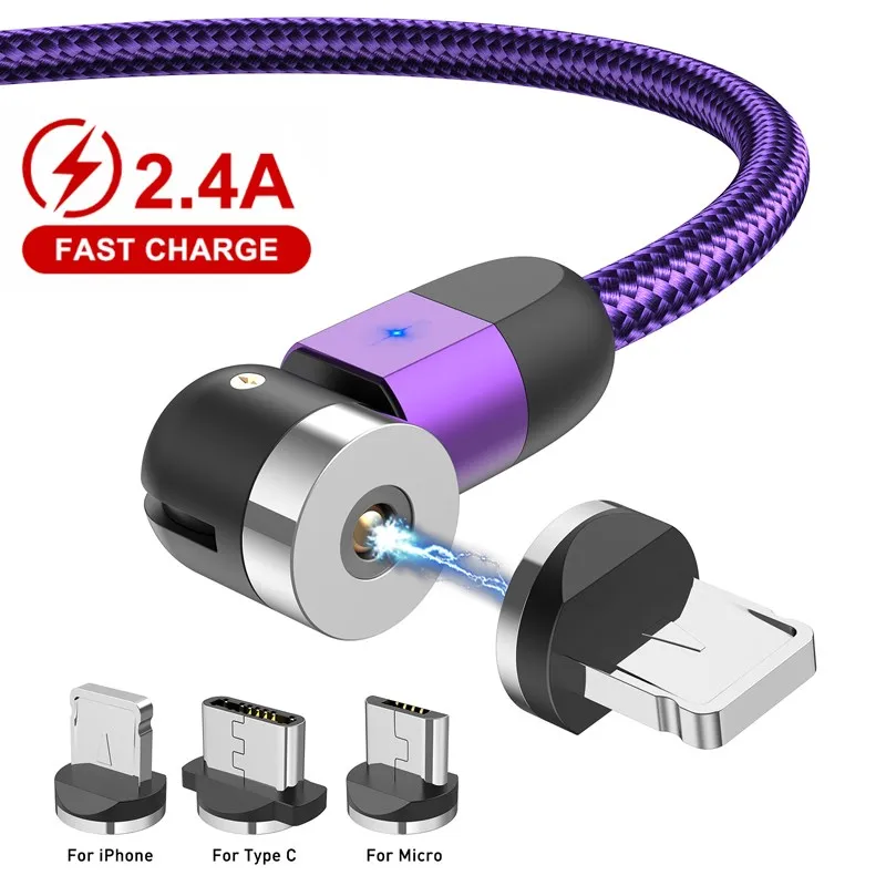 Магнитный кабель 2.4A зарядное устройство для быстрой зарядки 540 180 360 Вращающийся