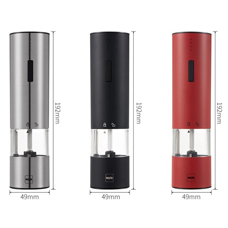 

USB Charging Electric Salt Pepper Grinder With LED Light Stainless Steel Automatic Spice Grinding Mill Kitchen Cooking Tool