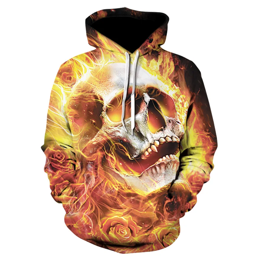 2019 new hot unisex sweatshirt 3d-printed flame skull hoodie pocket grey coat Men's casual Manufacturer promotion S-6XL |