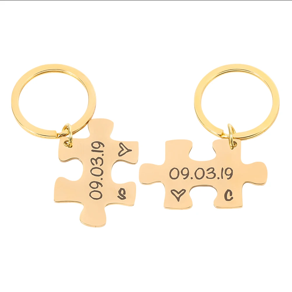 Пара пазлов из нержавеющей стали на заказ Брелки для пар друзей специальные