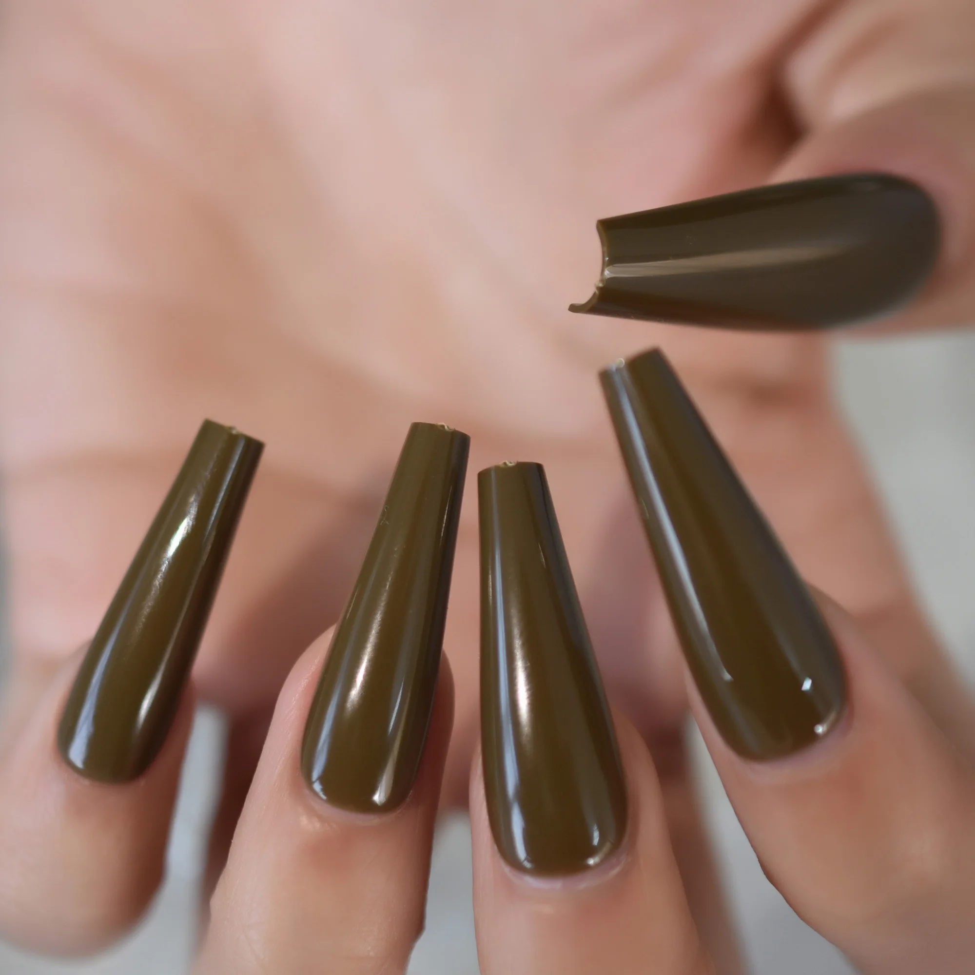 

Накладные ногти-балерина, длинные, однотонные, коричневые, накладные ногти, искусственные ногти для Арта, многоразовые ногти для салонов до...