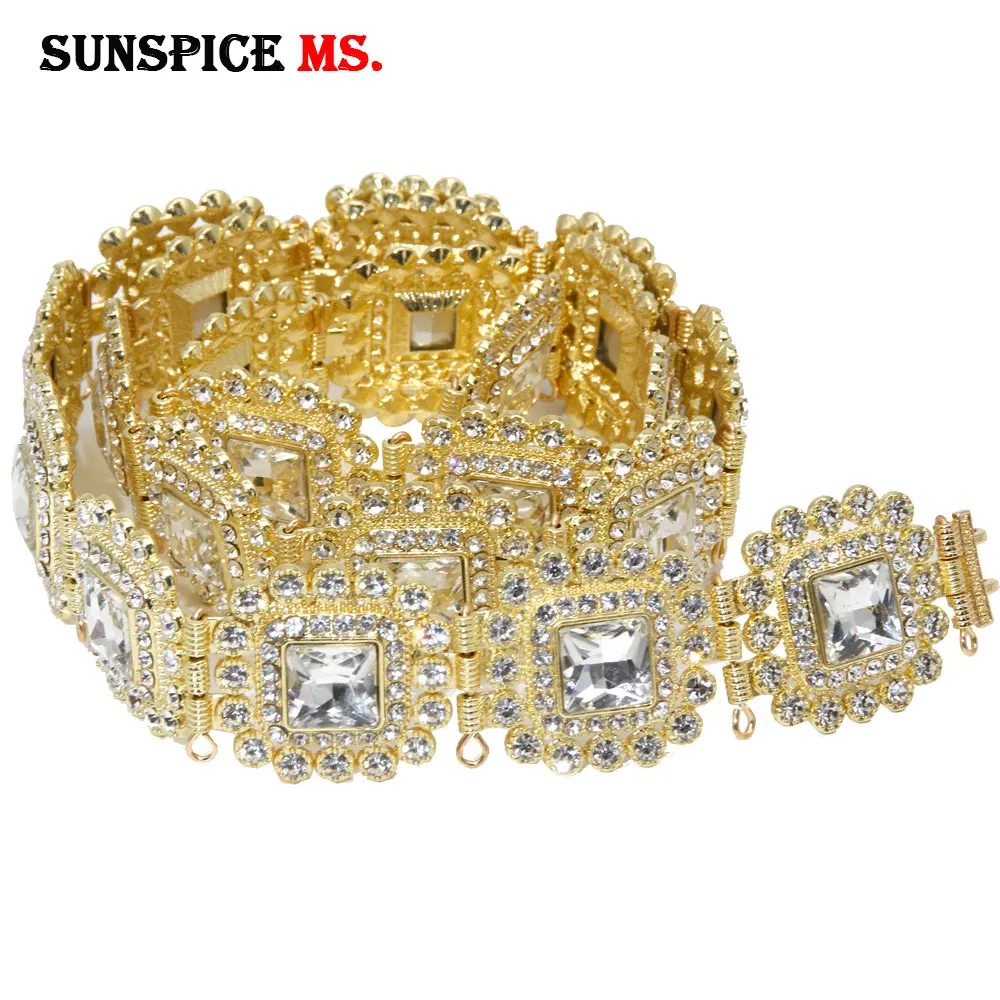 SUNSPICE-MS, марокканский кафтан, ремень, металлическая цепочка на талию, цветные кристаллы, свадебные украшения, регулируемый размер, Дубаи, Традиционные ювелирные изделия для тела