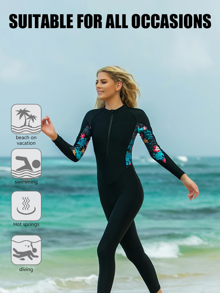 

SBART Full Body Swimsuit Quick Dry S/M/L/XL Women UV Long Sleeve Wetsuit One Piece Diving Snorkeling Surfing Swimwear