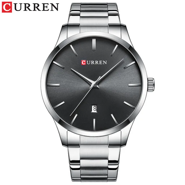 silver black Новые часы Мужские Модные Стильные Классические кварцевые часы CURREN Мужские часы из нержавеющей стали деловые мужские наручные часы под платье - Цвет: silver black