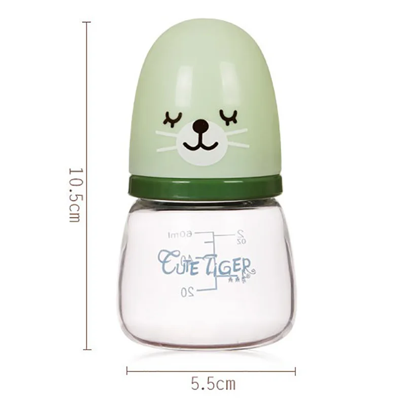 

2021 NEW Baby Cute Cartoon 60ml Flat Mouth Glass Juice Feeding Bottle Infant Learning Drinking Cup Not Contain BPA Newborn Stuff