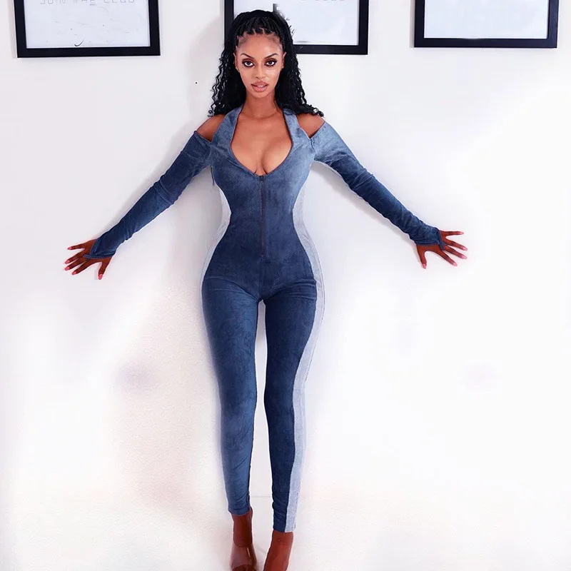 

BIIKPIIK Patchwork Skinny Hollow Out Zipper Long Elegant Female Jumpsuit Bodycon Sexy Bodysuit Fashion Sporty Fitness Catsuit