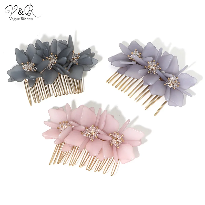 Трендовые аксессуары для волос 2020 ацетатная расческа с цветами заколки клипсы