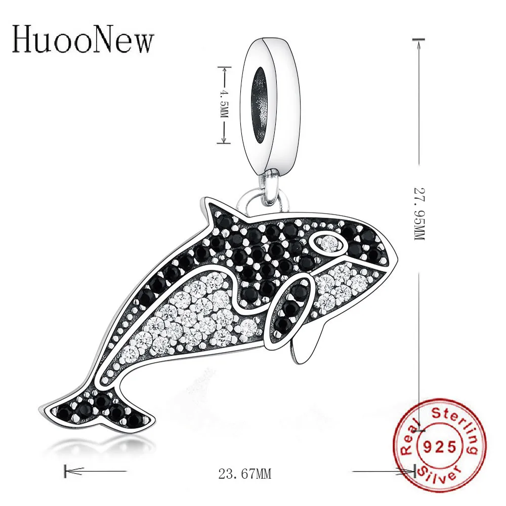 

Fit Original Charms Bracelet Necklace DIY Jewelry Making 925 Sterling Silver Pave Black Clear CZ Fish Dangle Beads Gift