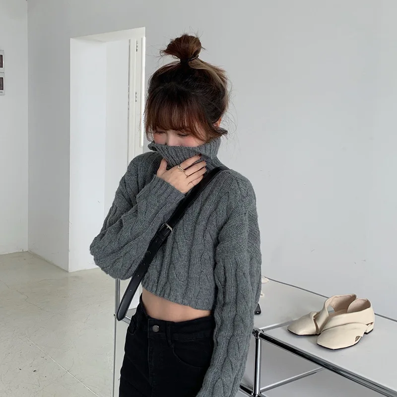 

Twist Turtlenecks Sweaters For Women Fashion Slim Cropped Jumpers Knitwear Autumn Fashion Solid Pullover Female Basic Sweaters