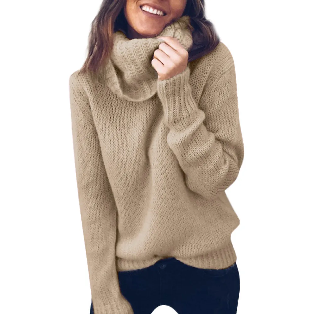 Jaycosin Women Long Sleeve Loose Turtleneck Knitted Sweater Elegant Chic Attractive Comfortable Lightweight Jumper Pullover | Женская
