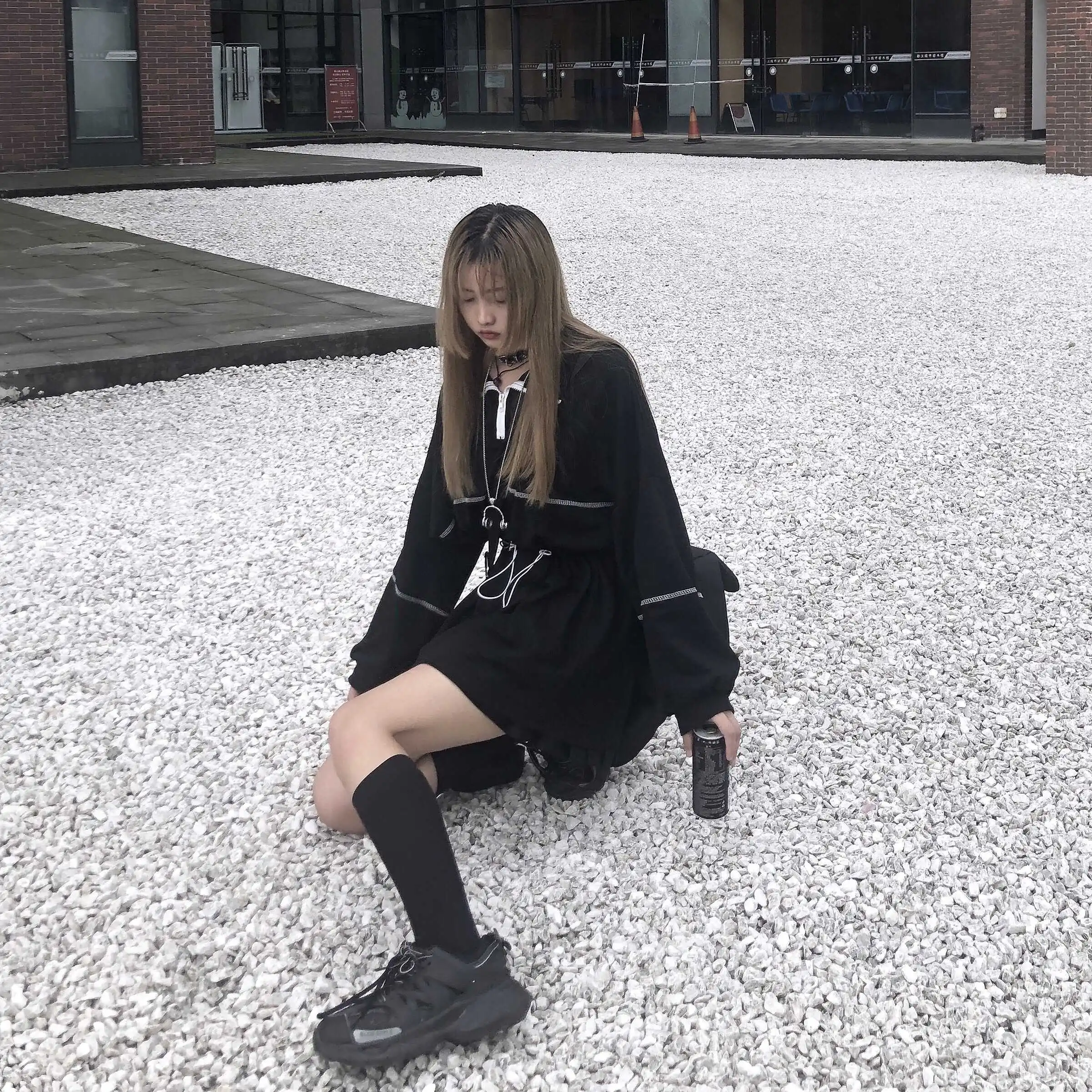 Гранж уличная Женская толстовка с длинным рукавом Свободные линии для