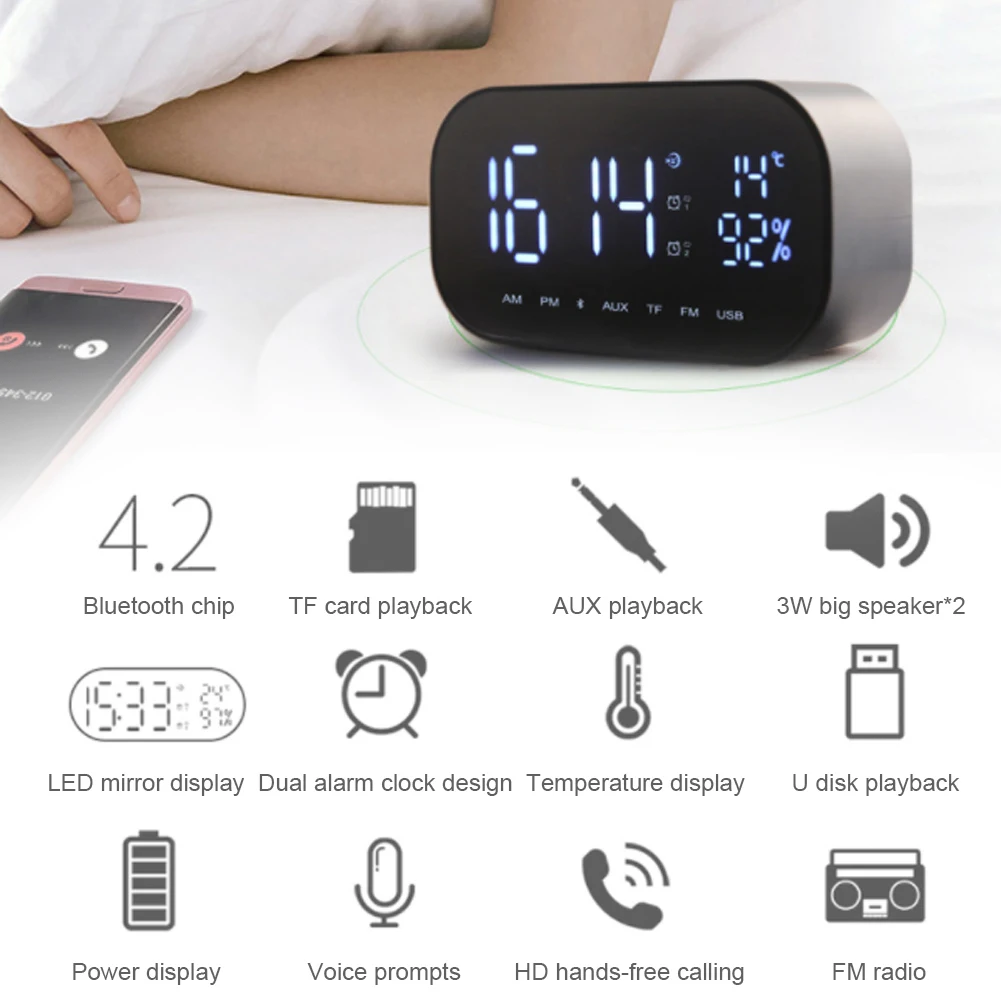 

Smart Alarm Clock With Bluetooth Speaker Dual Alarm Clock Portable Clock 3 Lightness Bedroom Study Home Decoration Table Clock