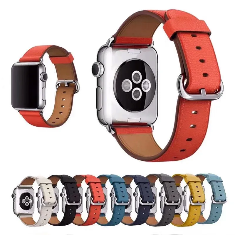 Ремешок из натуральной кожи для Apple Watch Band SE 6 5 38 мм 42 классический сменный Браслет