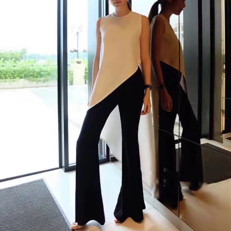 CHICEVER Корейская шифоновая рубашка для женщин без рукавов Асимметричный большой