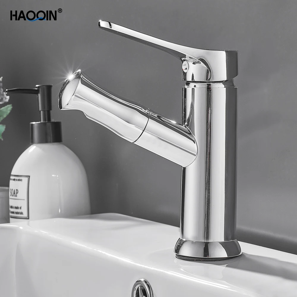 

HAOQIN Matte Black Pull Out Spout Kitchen Faucets Basin Sanitary Ware Hot Cold Water Mixer Tap Single Hole Handle Sink1002